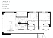 Thumbnail 12 of 26 - A black and white floor plan for a layout G shows the arrangement of rooms in a house.