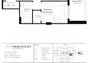 Thumbnail 20 of 26 - A black and white image of a floor plan for a one bedroom, one bath apartment.