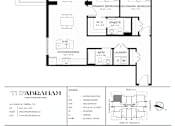 Thumbnail 21 of 26 - A black and white image of a floor plan for a one bedroom, one bath apartment.