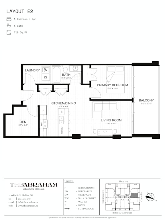 A black and white image of a floor plan for a two-bedroom, one-bathroom apartment.