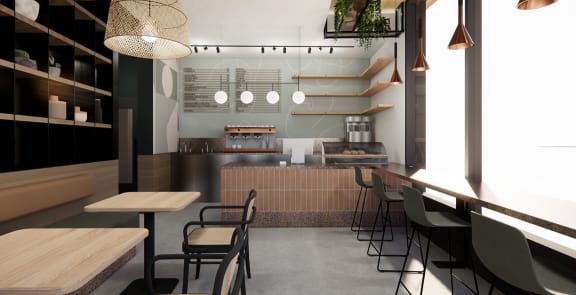 Culinary and barista training facility with public seating.
