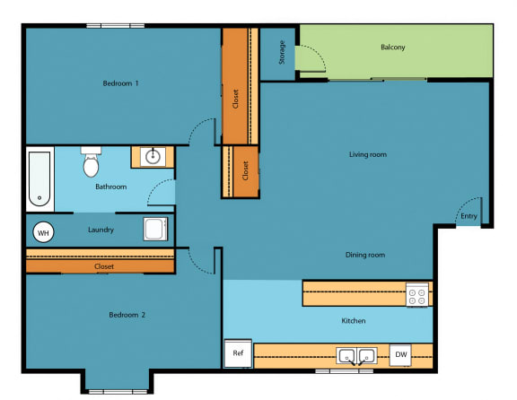 Floor Plan  2x1 Floor Plan at Park 210 Apartment Homes, Edmonds, 98026