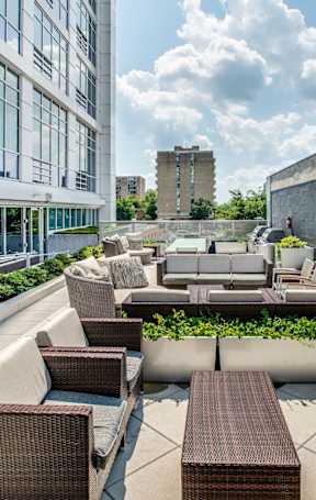 Outdoor patio with grills at Lex and Leo at Waterfront Station, Washington, DC 20024