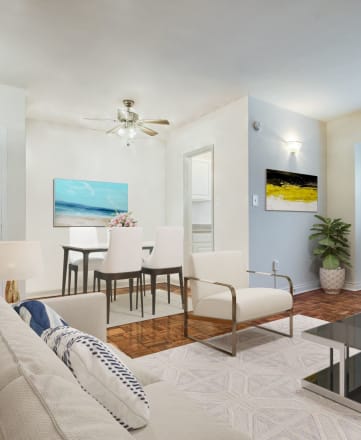 One-bedroom apartment living and dining area (virtually staged) at Diplomat Washington DC 20009