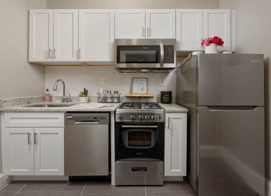 Renovated kitchen (staged) at Belvedere, Washington, 20005