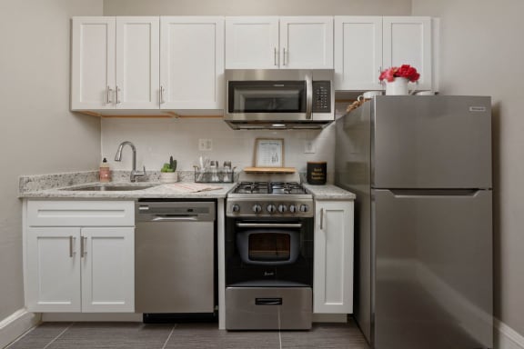 Renovated kitchen (staged) at Belvedere, Washington, 20005