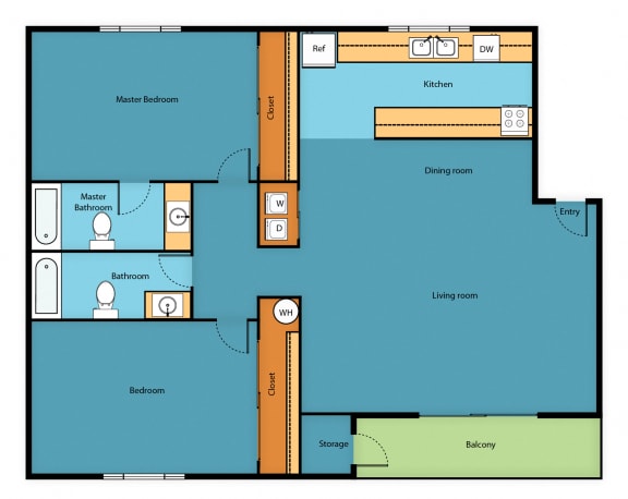 Floor Plan  2x2 Floor Plan at Park 210 Apartment Homes, Edmonds, Washington