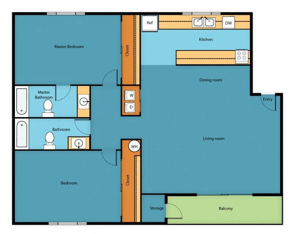2x2 Floor Plan 2x2 Floor Plan at Park 210 Apartment Homes, Edmonds, Washington