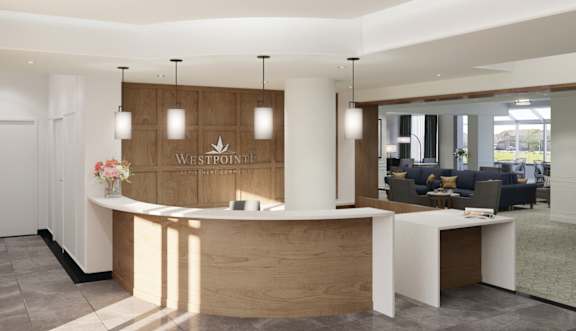 Lobby at Westpointe Retirement Community building.