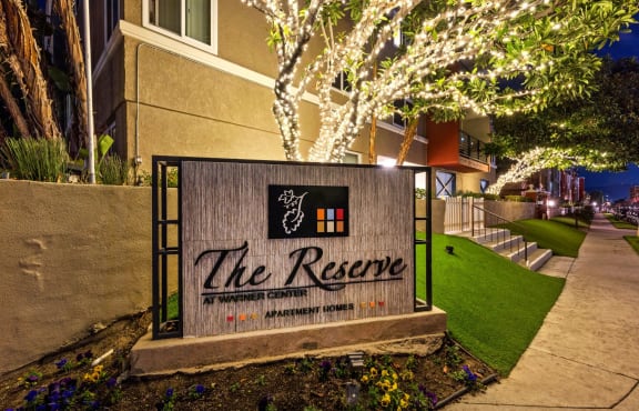 entrance sign at The Reserve at Warner Center Apartments, Woodland Hills, CA