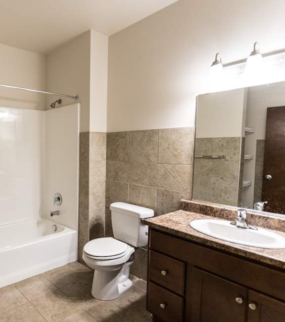 A bathroom with a walk-in shower, toilet, and a sink.