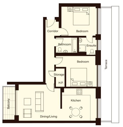 Floor Plan  2 Bedroom Apartment