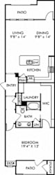Trinity. 1 bedroom apartment. Kitchen with island open to living/dinning rooms. 1 full bathroom with double vanity. Walk-in closet. Patio/balcony.