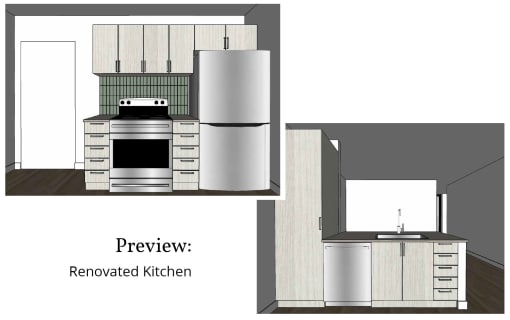 a kitchen with a stove a refrigerator and a sink