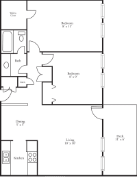  Floor Plan Terraces - 2 Bed, 1 Bath