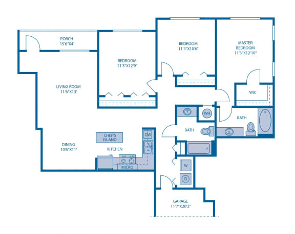 Three Bedroom Floor Plan Three Bedroom Floor Plan at Horizon at Miramar, Miramar, 33025