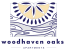 a logo for woodhaven oaks apartments with a motif of a sun and waves