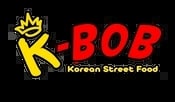 A logo for K-Bob Korean Street Food featuring a crown and the name K-Bob in red.