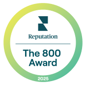 A circular logo with the text "Reputation The 800 Award 2025".