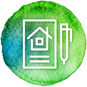 a green circle with a icon of a paperclip and a thermometer