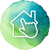 a house with a thumb up on a green circle