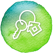 a green key with a lock and a key