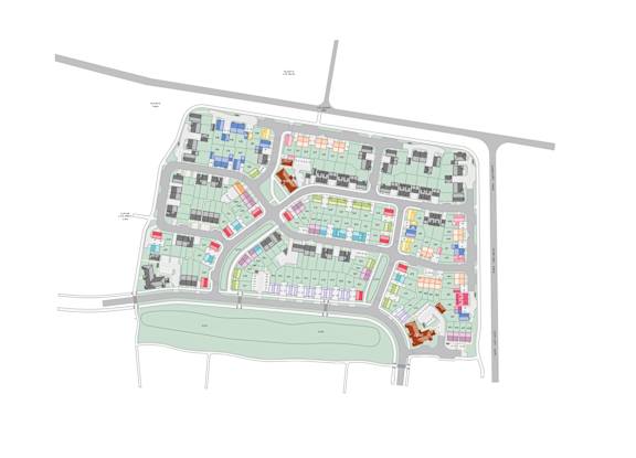 A map of a complex with buildings and roads.