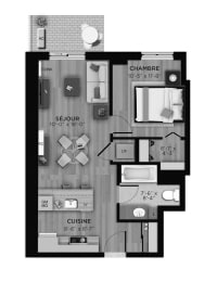 Floor Plan  1 bedroom 1 bathroom apartment floor plan at La Voile Boisbriand in Boisbriand, ON