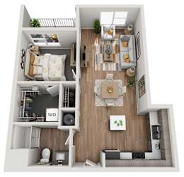 1 BEDROOM C 743sf Floor Plan at Grand Flats, St. Louis, 63104