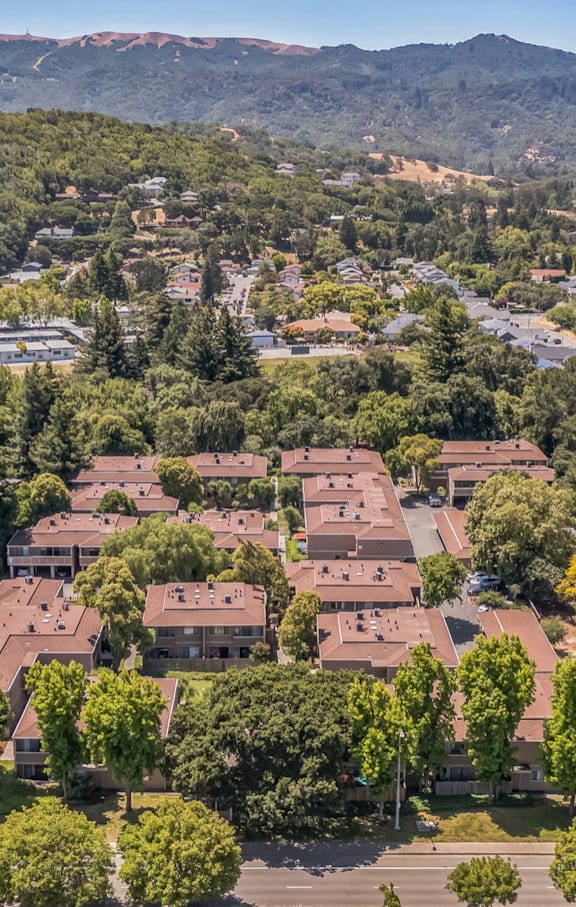 aerial view of apartment buildings