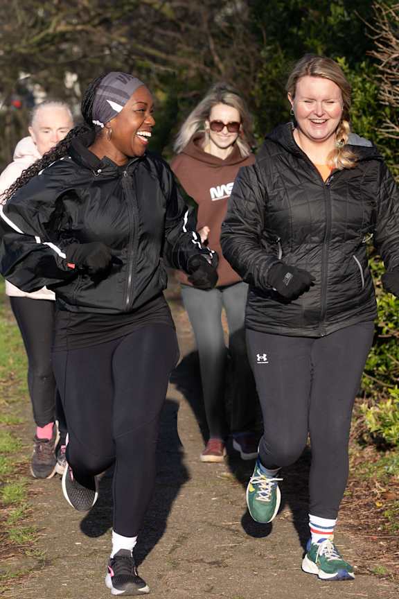 Women jogging in Claremont Park