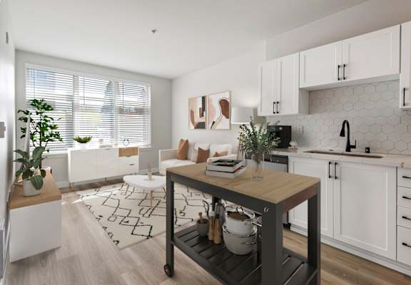 The Queen Anne Collection Apartments in Seattle, Washington Model Kitchen and Living Room
