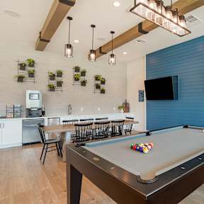 Clubhouse with pool table, coffee bar and large table