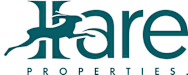 A logo with a horse and the words "hare properties".