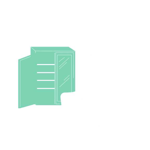 an illustration of a filing cabinet with an open door