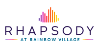 The image is a logo for Rhapsody at Rainbow Village.