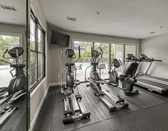 the gym is equipped with cardio equipment and treadmills