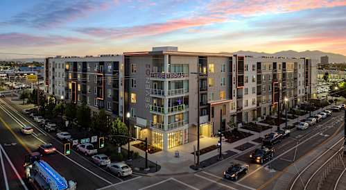 a view of salt lake city with the wasatch mountains in the background at SevenO2 Main Apartments, Utah, 84101