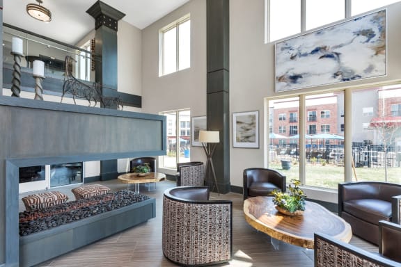 Westwood Green Apartments Clubhouse fireplace and seating