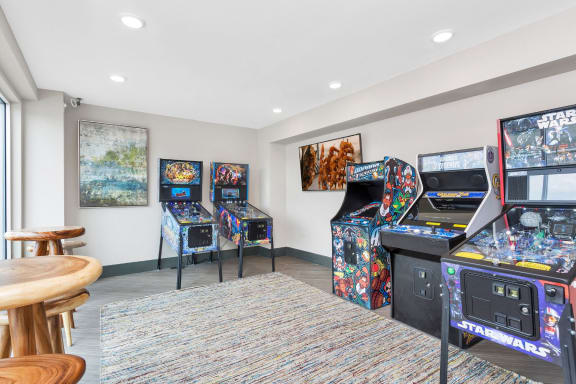 Westwood Green Apartments Clubhouse Pinball room with 5 machines