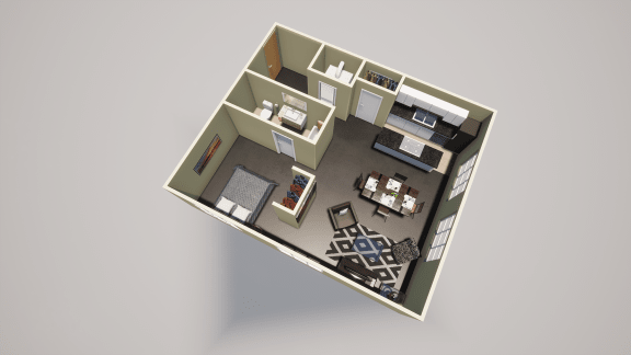 Open floor plan for 1 bedroom apartment
