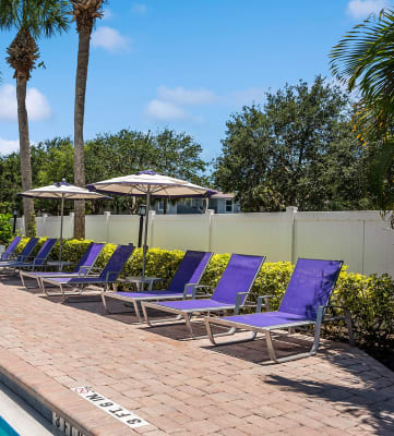 Community Swimming Pool with Pool Furniture at Waverley Place Apartments in Naples, FL-HERO.