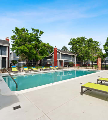 Swimming pool at Bridges at 9 Mile Station apartments in Denver, CO.