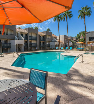 Poolside cabanas at Agave at Twenty Two Apartments in Tucson, AZ