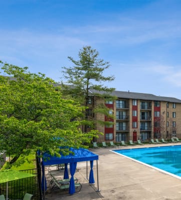 Community pool and sundeck at Spring Parc Apartments in Silver Spring, MD