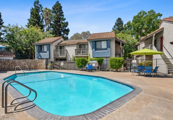 Swimming pool at 2645 apartments in Sacramento, CA.