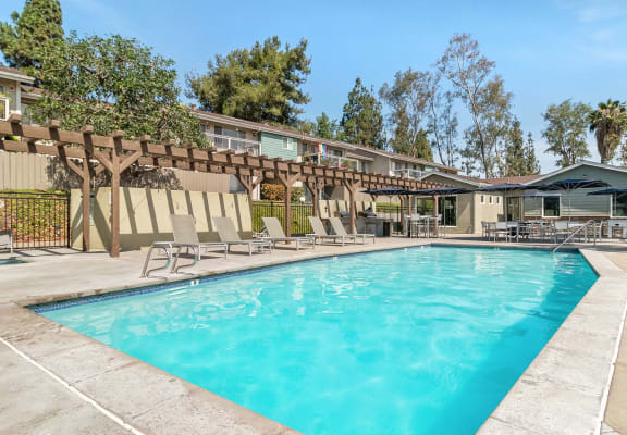 Swimming pool at Forest Park at Fletcher Hills Apartments in El Cajon, CA. 