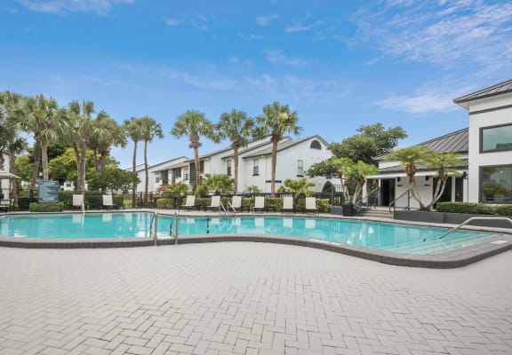 Swimming pool at Rosehill Preserve Apartments in Orlando, FL.