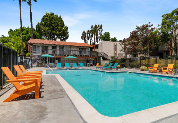 Pool and sundeck at Colonnade at Fletcher Hills Apartments in El Cajon, CA