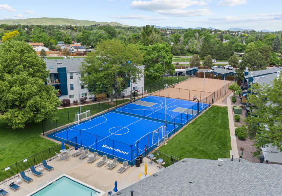 photo of the pool, soccer court and basketball court